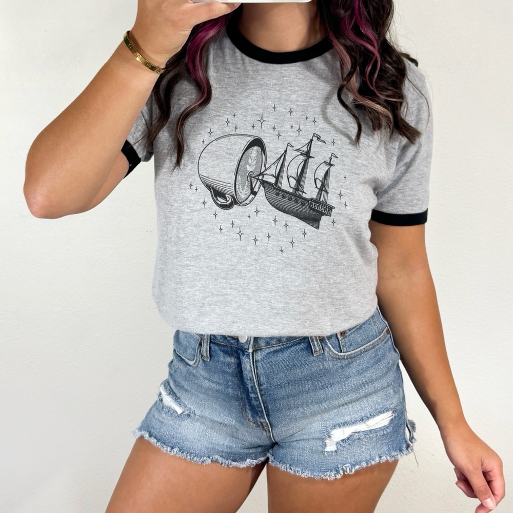 Lone Pine Gray and black coffee ship ringer t-shirt